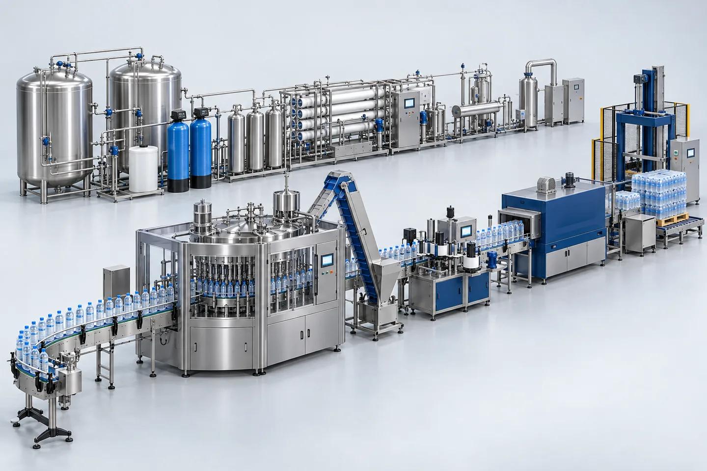 90 BPM mineral water bottling plant — representative illustration