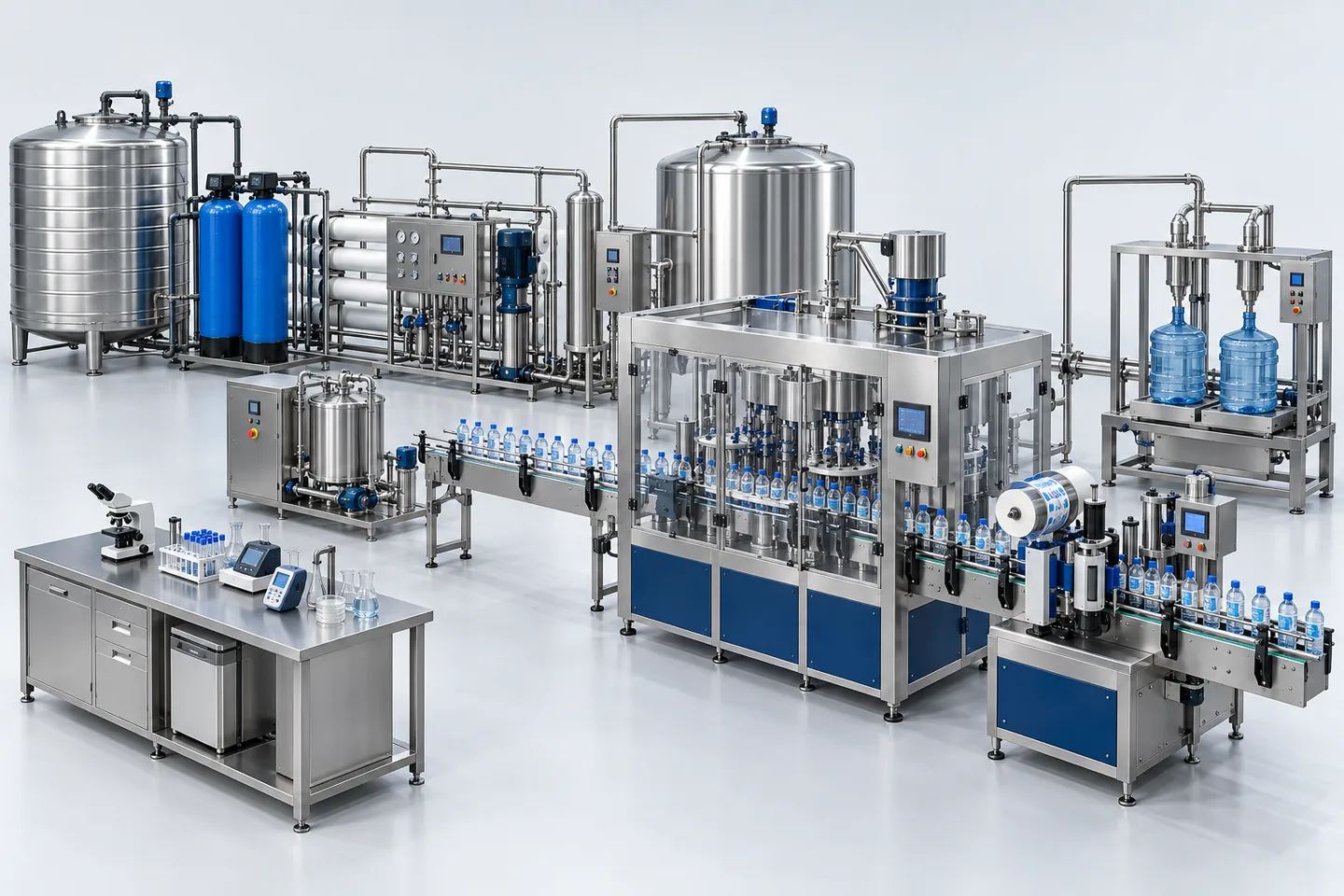 Captive Water Bottling Plant (Hotels, Hospitals, Campuses) — representative equipment illustration